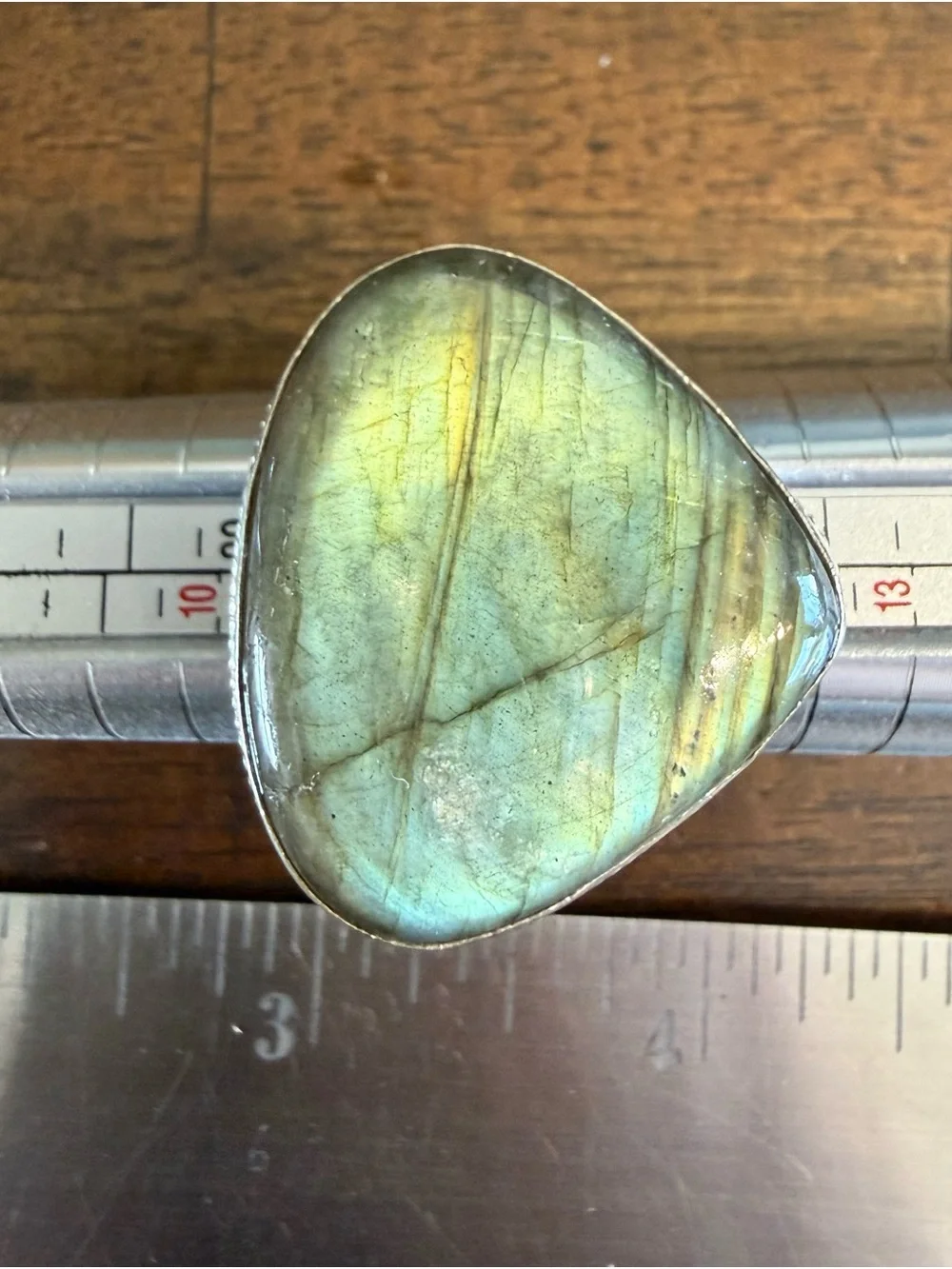 Labradorite Statement Ring in Iridescent Green-Blue